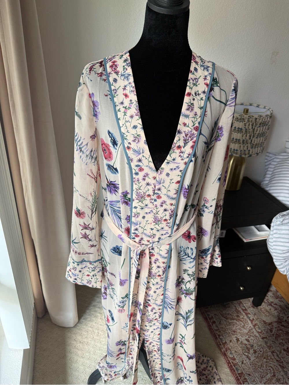 BCBGMaxAzria Floral Cream Maxi Dress with Purple & Pink Accents - Picture 2 of 4